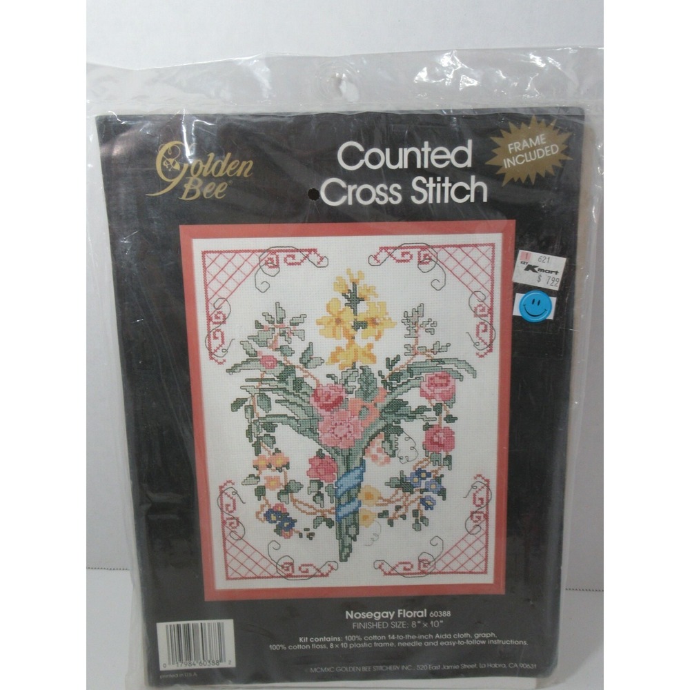 Golden Bee Counted Cross Stitch Kit Nosegay Floral  Flowers w/ frame‎ sealed